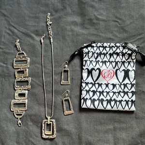 Brighton silver whimsical reversible necklace/bracelet and earrings set.